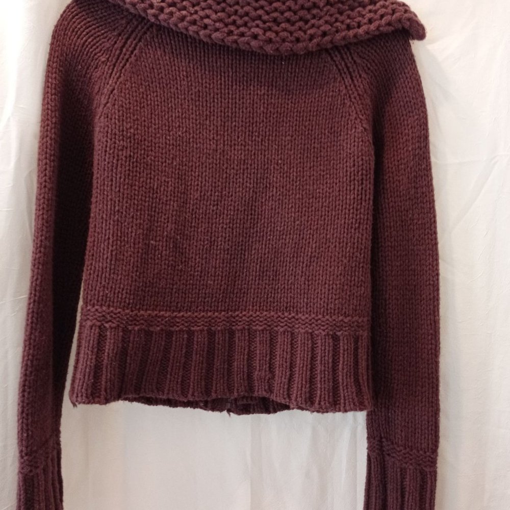 Chunky Knit Zip-up Mahogany Sweater by SAY WHAT? in Size M Made in USA